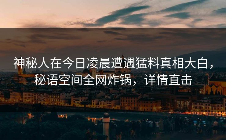 神秘人在今日凌晨遭遇猛料真相大白,秘语空间全网炸锅,详情直击 神秘人在今日凌晨遭遇猛料真相大白,秘语空间全网炸锅,详情直击